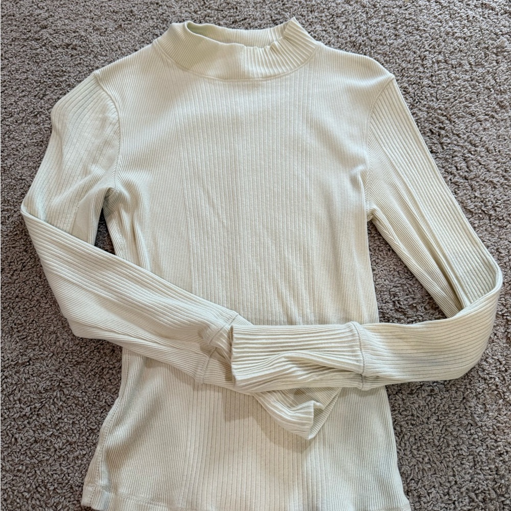 Free People Cream Ribbed Top